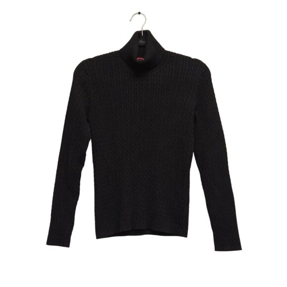 Academia Preppy Old Money Black Cable Knit Turtleneck Sweater Womens M Classic - Picture 1 of 9